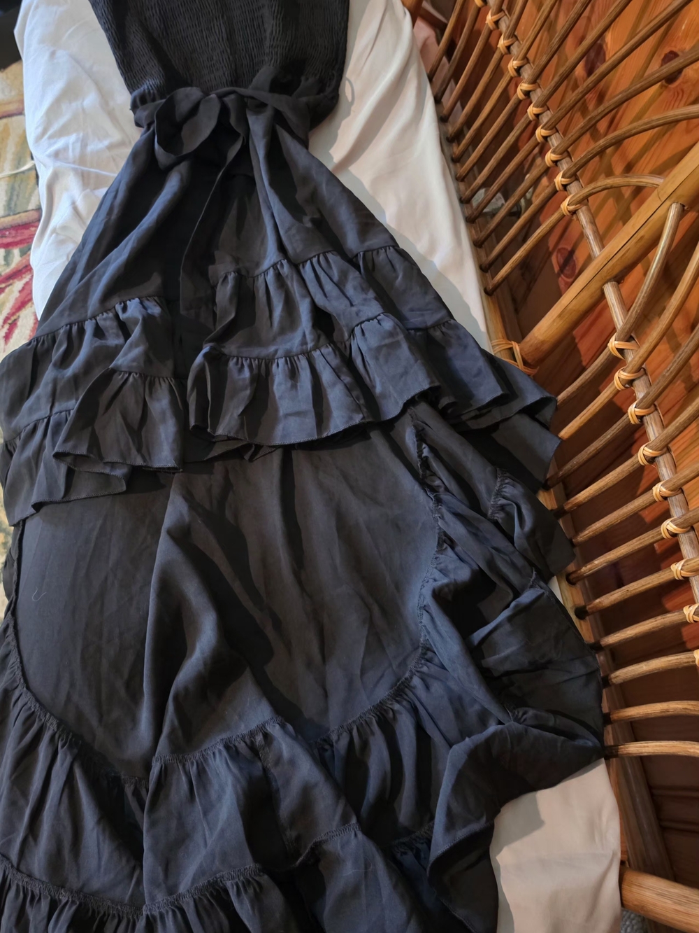 SHEIN Black Strapless Ruffled Maxi Dress